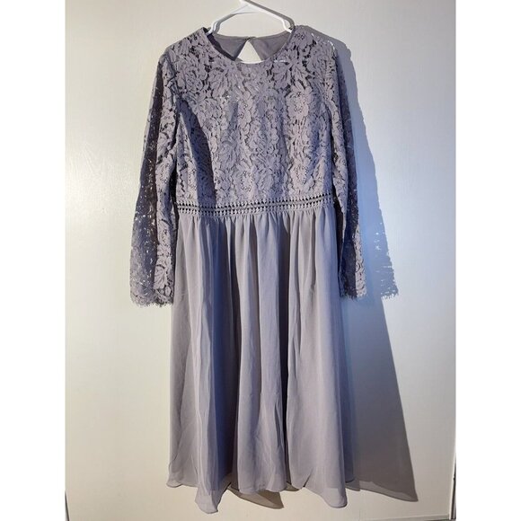 TRUTH & FABLE Womens Long Sleeve Lace Trim Bridesmaid Maxi Dress Gray Sz 3XL - Picture 8 of 9